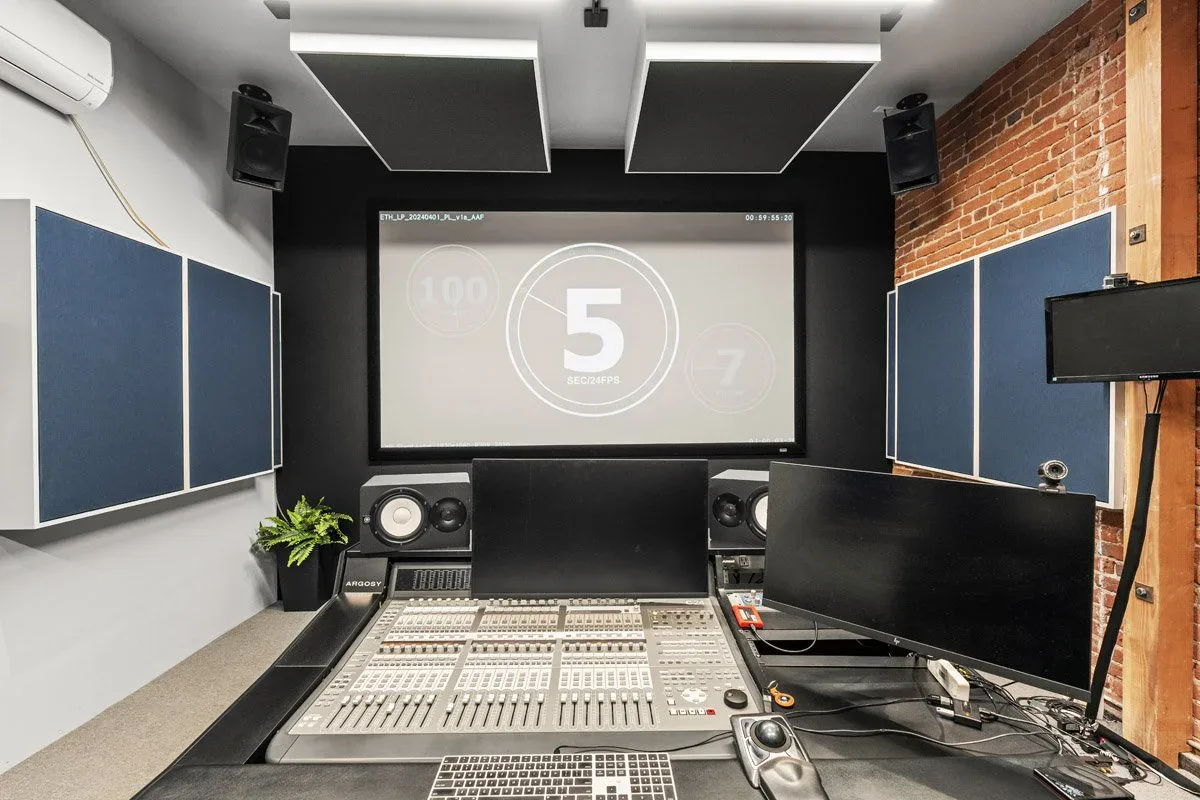 Atmos audio mixing room at Fancy Film